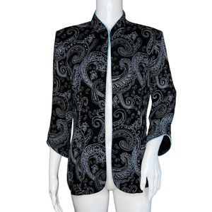 Alex Evenings Jacket Womens Medium Black Blue Paisley‎ Glitter Cocktails Party